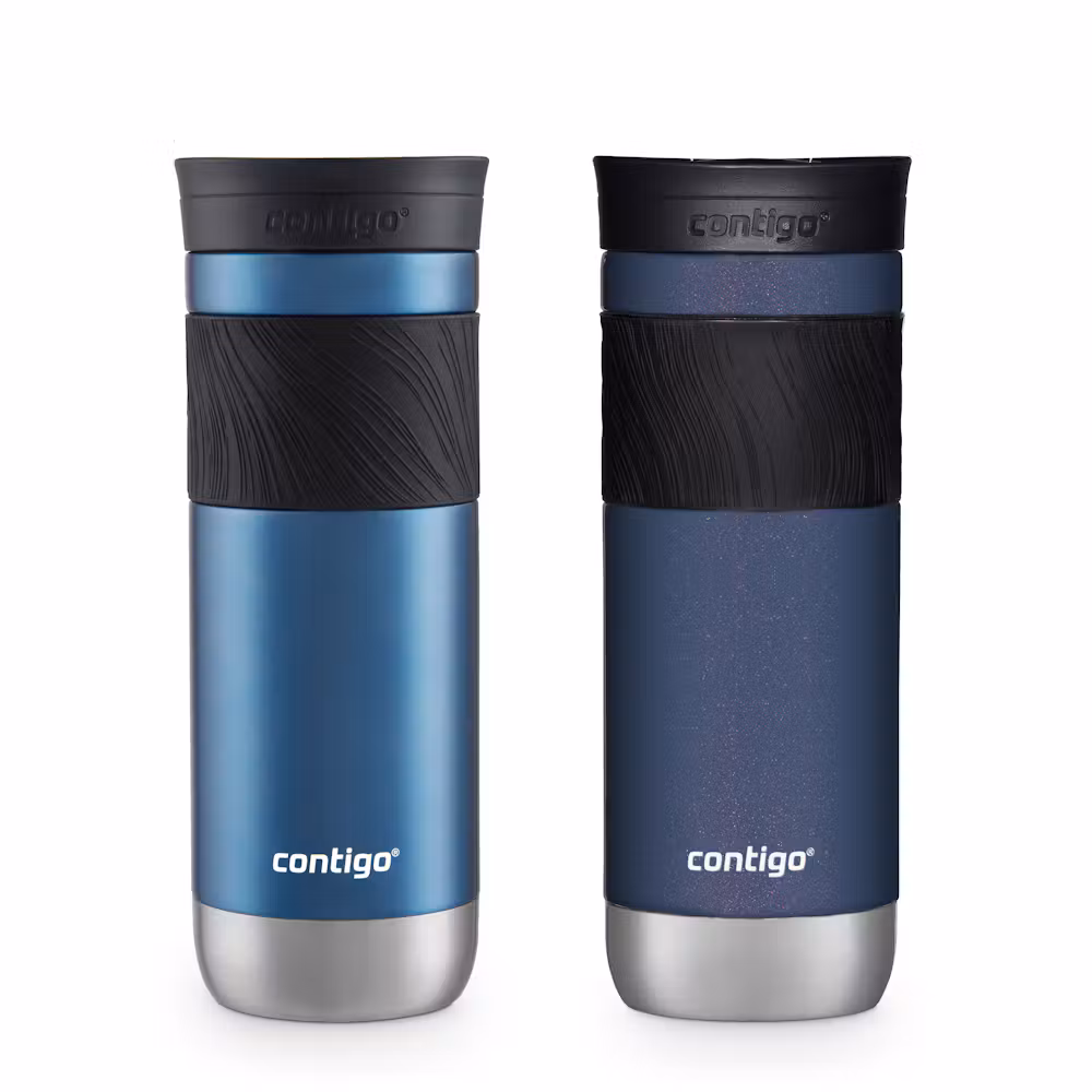 Contigo SNAPSEAL™ Insulated Stainless Steel Travel Mug with Grip, 20oz., Blue Corn Transparent Satin & Midnight Berry