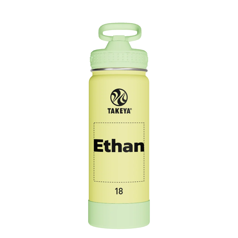 Takeya Actives Kids Glow In The Dark Water Bottle With Straw Lid - 18oz Lightning Green - Model 51075-TAKEYA-ACTIVES-KIDS-GLOW-IN-THE-DARK-WATER-BOTTLE-WITH-STRAW-LID-CUSTOMIZED-9-18OZ-LIGHTNING-GREEN