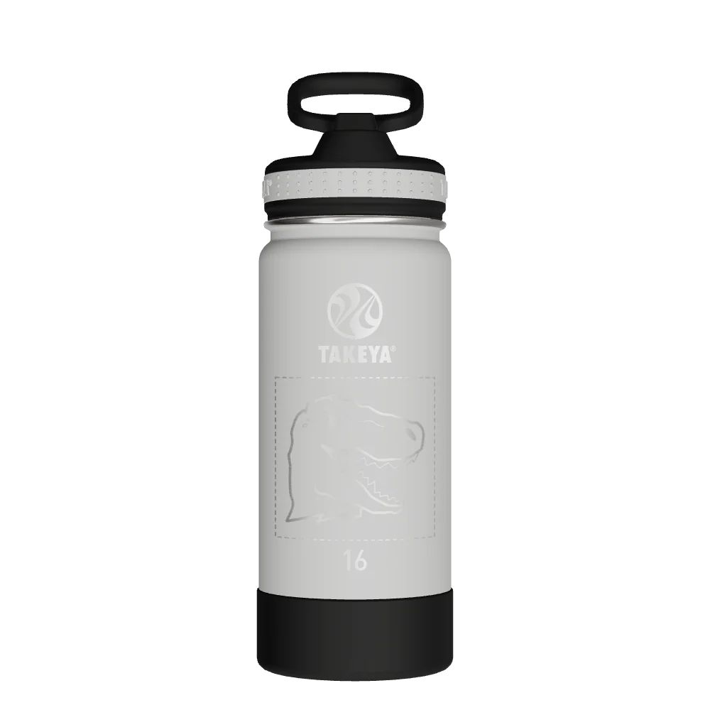 Takeya Actives Kids Water Bottle With Straw Lid - 16oz Onyx/Platinum - Model 52402-TAKEYA-ACTIVES-KIDS-WATER-BOTTLE-WITH-STRAW-LID-CUSTOMIZED-33-16OZ-ONYX-PLATINUM