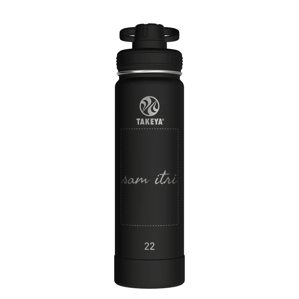 Takeya Actives Water Bottle With Spout Lid - 22oz Onyx - Model 50328-TAKEYA-ACTIVES-WATER-BOTTLE-WITH-SPOUT-LID-CUSTOMIZED-60-22OZ-ONYX