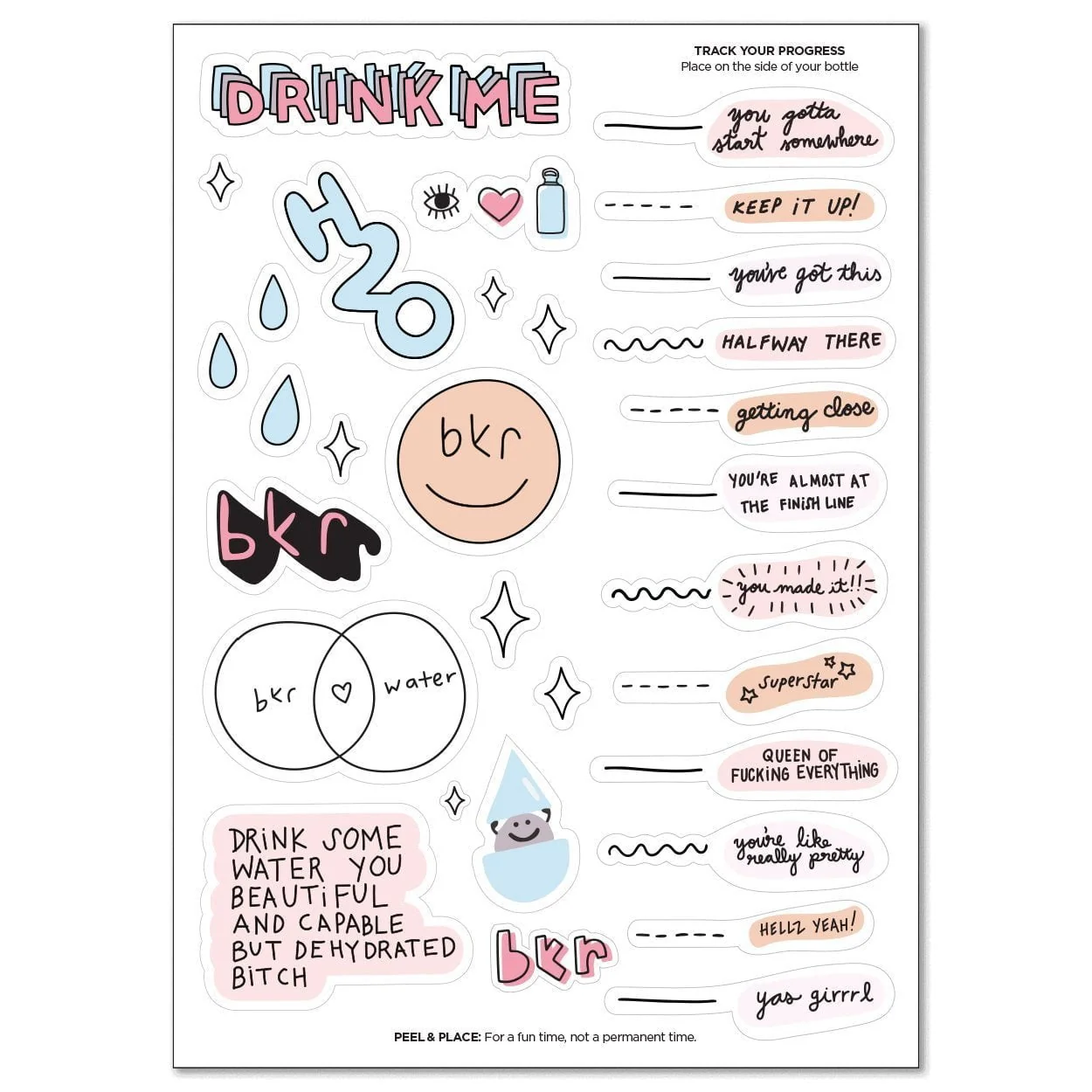 bkr HYDRATION GOALS STICKER SHEET STICKERS