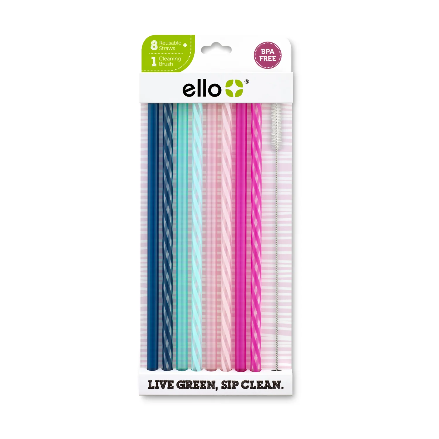 Ello Plastic Reusable Straws - 8 Pack Set