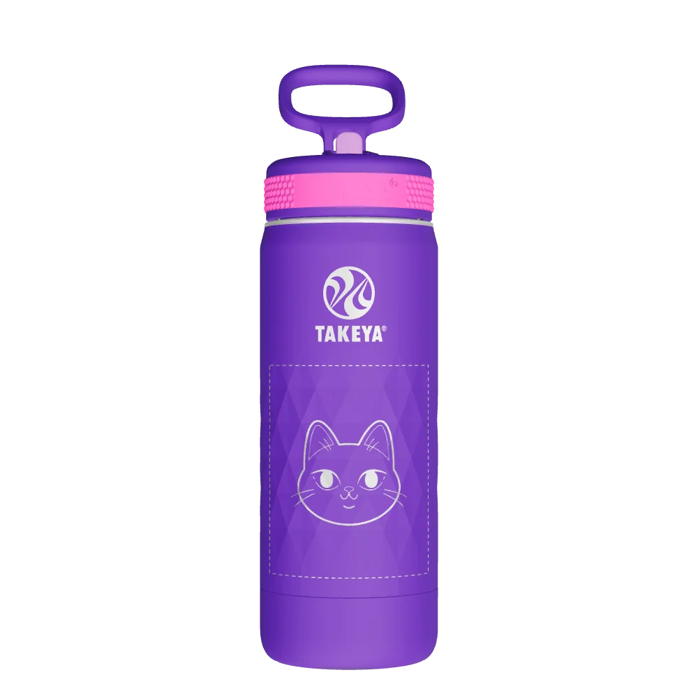 Takeya Kids Sport Water Bottle With Straw Lid - 18oz Grape Blaze - Model 51895-TAKEYA-KIDS-SPORT-WATER-BOTTLE-WITH-STRAW-LID-CUSTOMIZED-28-18OZ-GRAPE-BLAZE