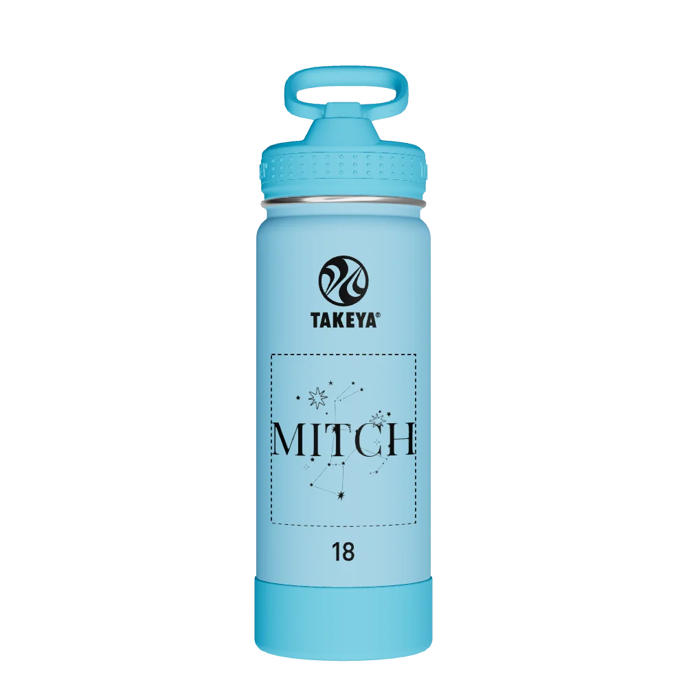 Takeya Actives Kids Glow In The Dark Water Bottle With Straw Lid - 18oz Glow Worm Blue - Model 51077-TAKEYA-ACTIVES-KIDS-GLOW-IN-THE-DARK-WATER-BOTTLE-WITH-STRAW-LID-CUSTOMIZED-22-18OZ-GLOW-WORM-BLUE